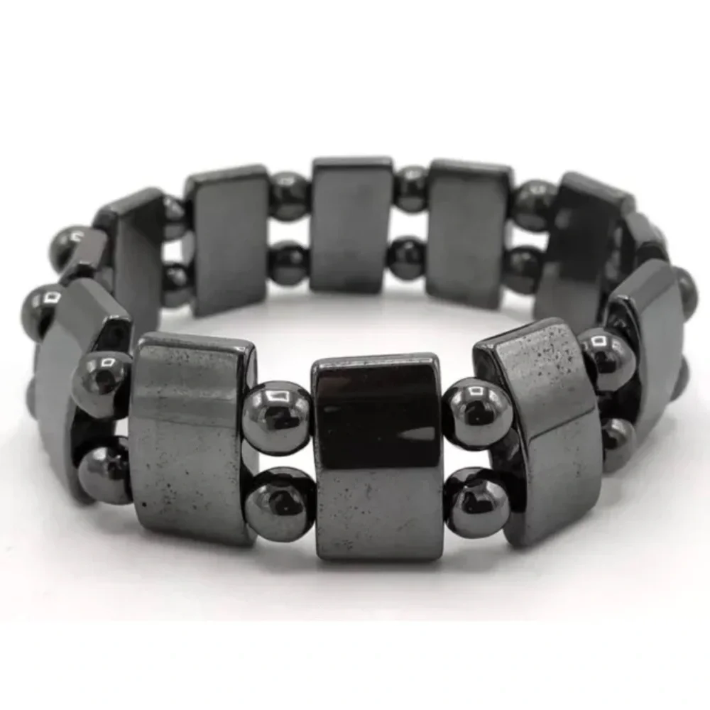 NWOT Genuine Black Hematite Rectangle Gemstone Design Stretchable Bracelet